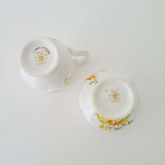 Rare Royal Albert DELL Petite Creamer & Sugar Orange Yellow Floral Bamboo Asian - Picture 11 of 12